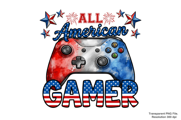 All American Gamer PNG: 4th of July Design Assets
