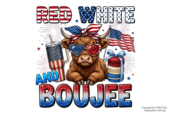 Celebrate Independence Day with a Patriotic Highland Cow PNG for USA-Themed Projects